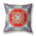 Palacedesigns 18 in. Geo Tribal Indoor & Outdoor Throw Pillow Muted Blue & Hot Orange PA3668321